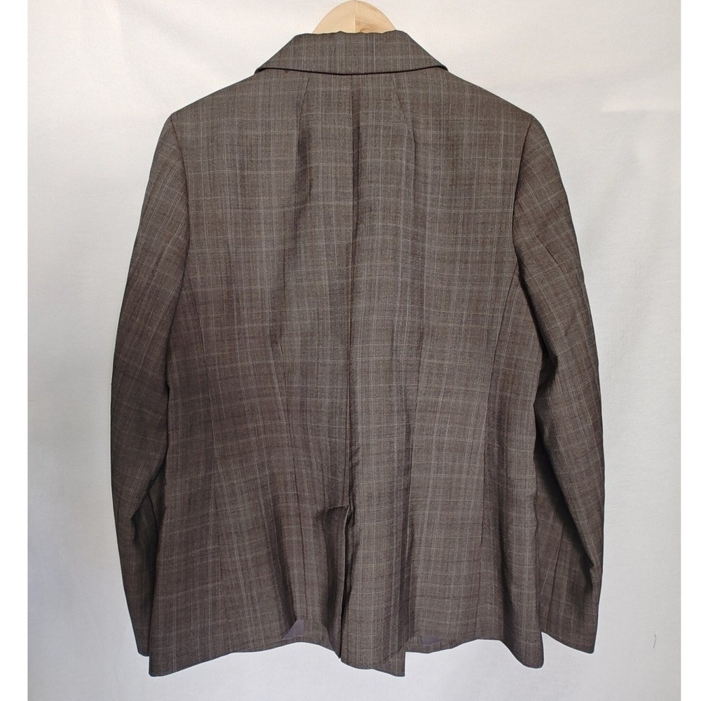 FRAME Blazer Double Breasted Wool Gray Tan Plaid Size 10 Relaxed Fit - Picture 2 of 14